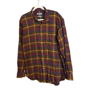 Hickey Freeman Green Blue‎ Yellow Plaid Button Up Shirt Large